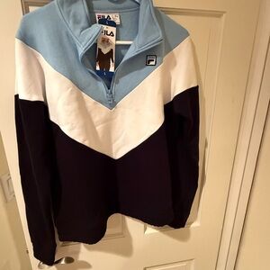 Fila Women’s Light Blue, White, and Black Zip-Up Sweater Large New with Tags